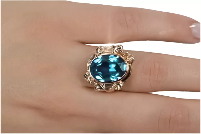 Ring Aquamarine Sterling silver rose gold plated Vintage style vrc100rp